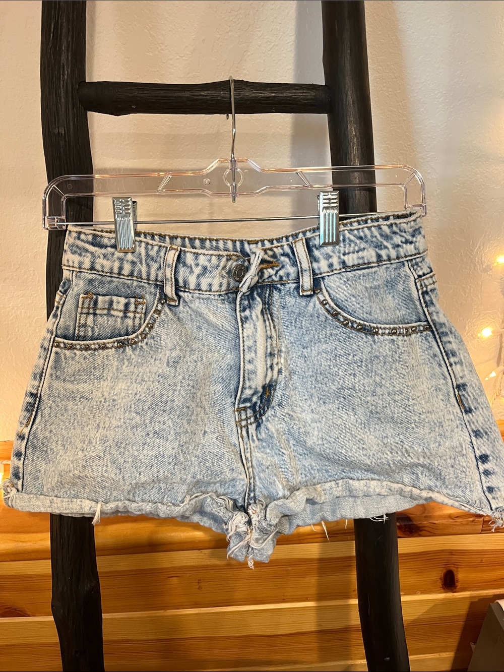 Light Blue Acid Wash Denim Shorts - Women